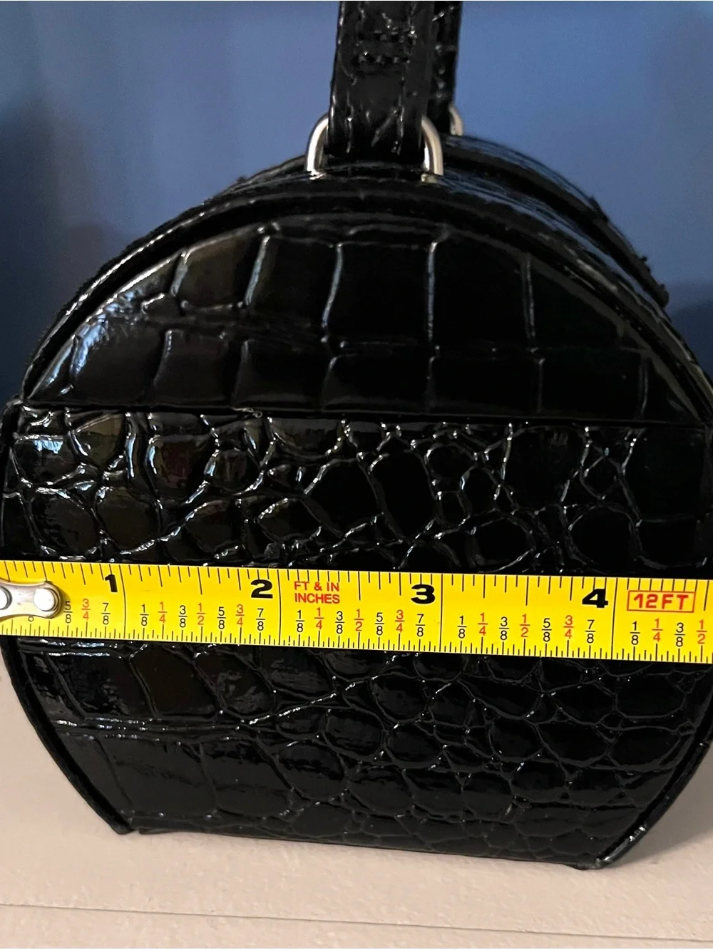 Black Faux-Croc Travel Barrel Jewelry Box with Zebra Lining